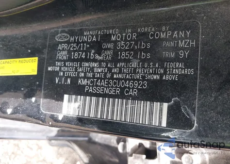 2012 Hyundai Accent Gls from USA, damaged, VIN KMHCT4AE3CU046923